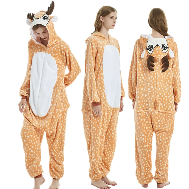 New Style Women Pajama Suit Kigurumis Animal lion  Sika deer Onesie Homewear  Sleepwear Flannel Adult Pijamas Party Costume