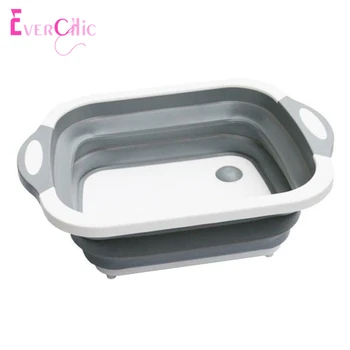 

Multifunctional Folding Vegetable Board 2-in-1 Travel Portable Drainage Basket Vegetable Washing Basin Folding Ice Barrel
