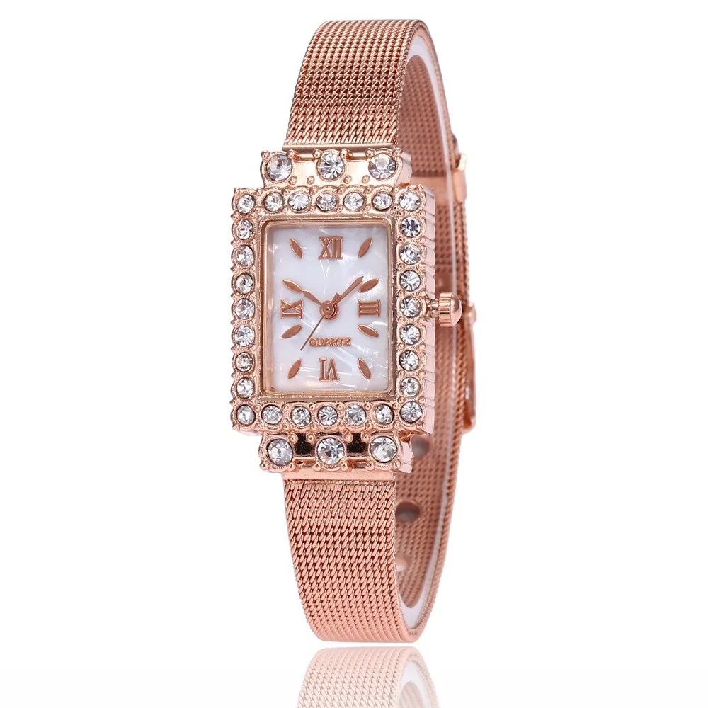 

Cross Border Hot Selling Diamond Set Alloy Mesh Belt Women's Small Square Table to Fight a Lot of Hot Sales Students Elegant Thi