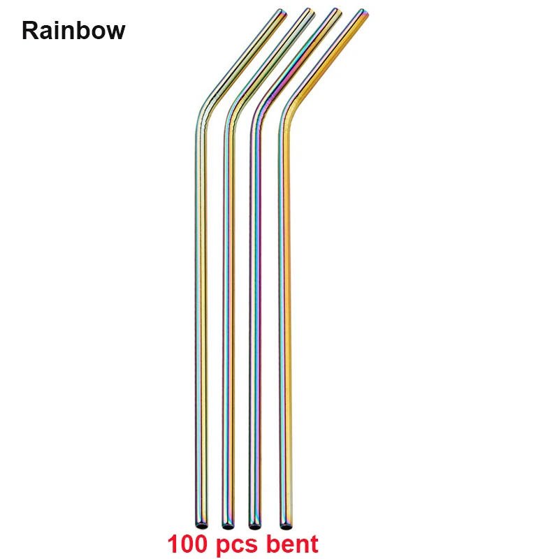 Rainbow 100 bent Распродажа 100 шт./лот соломинка из нержавеющей стали E-co дружественная металлическая соломинка многоразовые трубочки для напитков 215 мм* 6 мм соломинки для напитков - Цвет: Rainbow 100 bent