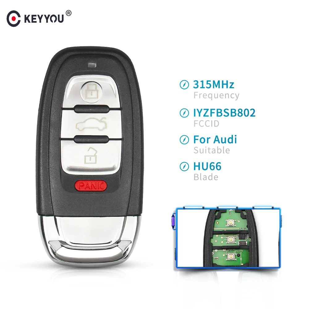 KEYYOU умный автомобиль дистанционного брелок 3+ 1 Кнопка 315 МГц FCC ID: IYZFBSB802 для Audi A3 A4 A5 A6 A8 Quattro Q5 Q7 A6 A8 с ID46 чип