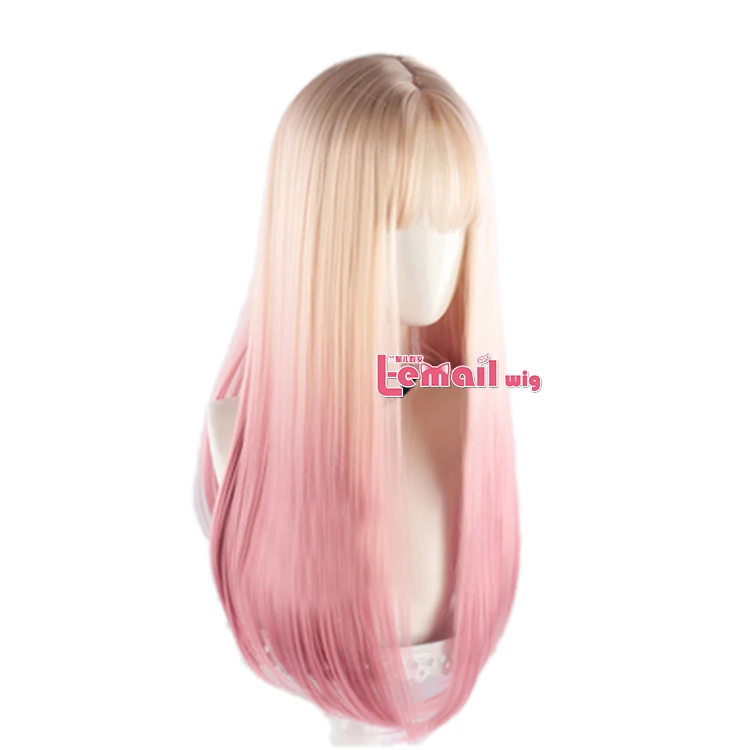 L-email wig Golden Mixed Pink Lolita Wigs Long Straight Wig for Women with Bangs Heat Resistant Synthetic Hair Halloween
