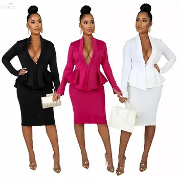 

Two Piece Skirt Set Blazer And Skirts Elegant Women Two Piece Outfits Blazer Business Office Uniforms Office Wear Women Outfits
