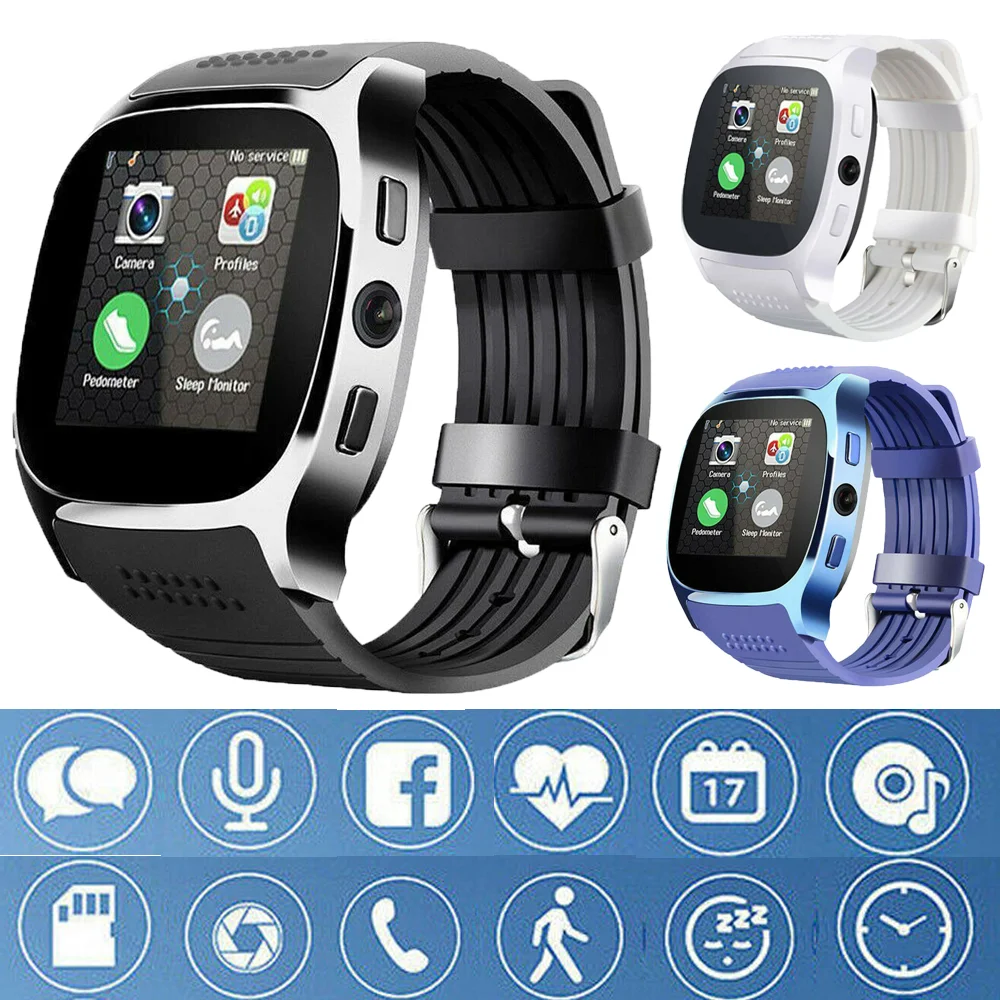 Bluetooth T8 Смарт часы музыкальный плеер Facebook Whatsapp Синхронизация SMS камера Smartwatch поддержка SIM TF карта reloj inteligente relogio