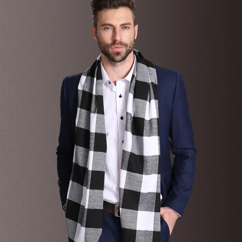 6 Warm Winter Men Scarf New Soft Cotton Scarves double-sided plaid scarf Business Shawl Neck Wrap Long scarves 35*160cm - Цвет: 6