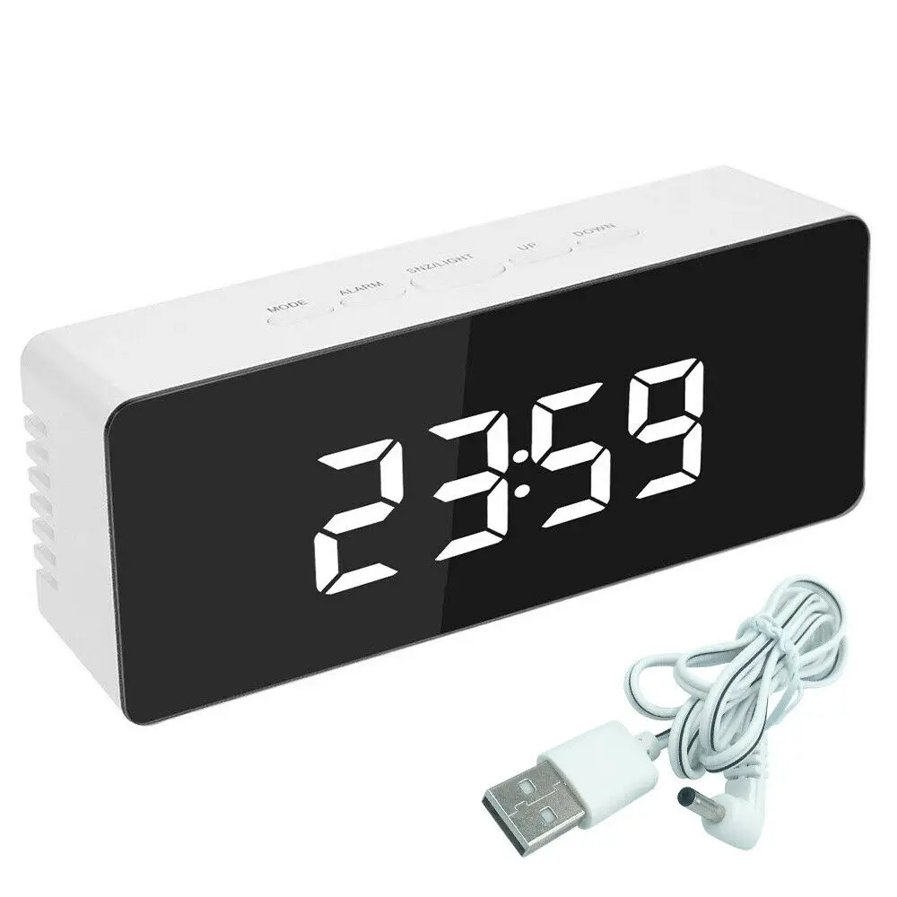 Светодиодный цифровой будильник, термометр, дисплей, зеркало для макияжа, лампа, умный Ночной светильник, офисный стол, настольные часы, будильник, Декор - Цвет: Style1
