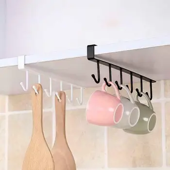 

Rustproof 6 Hook Hanging Rack Multifunctional Wardrobe Kitchen Storage Rack Cupboard Iron Cabinet Storage Rack Row Hook