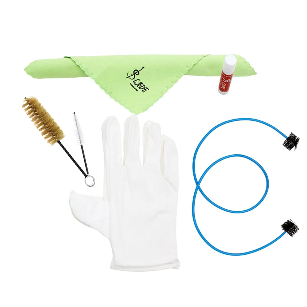6 In 1 Brass Instrument Cleaning Care Kit Brushes Gloves Cloth Oil Accessory