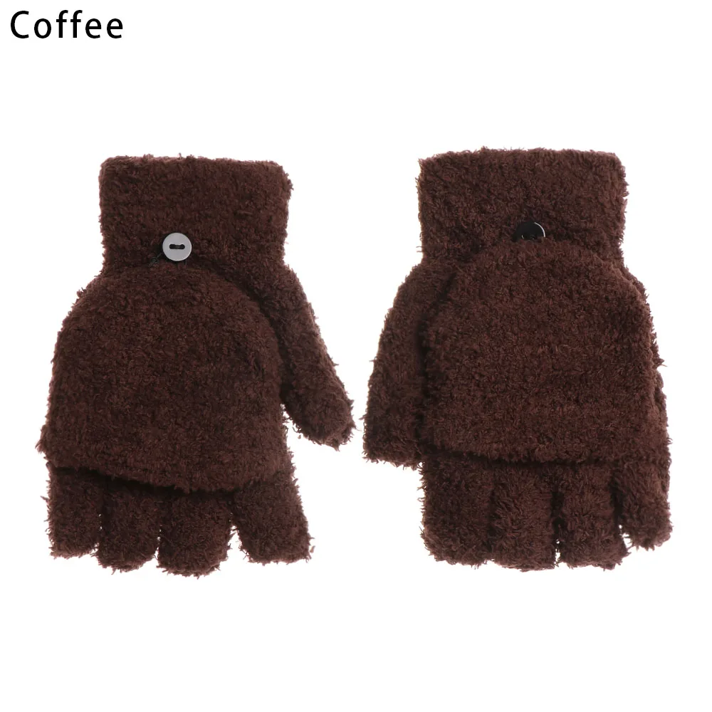 coffee EIE милые плюшевые/замшевые кожаные перчатки из искусственного кроличьего меха, рукавицы без пальцев для женщин, высокое качество, женские рукавицы на половину пальца - Цвет: coffee