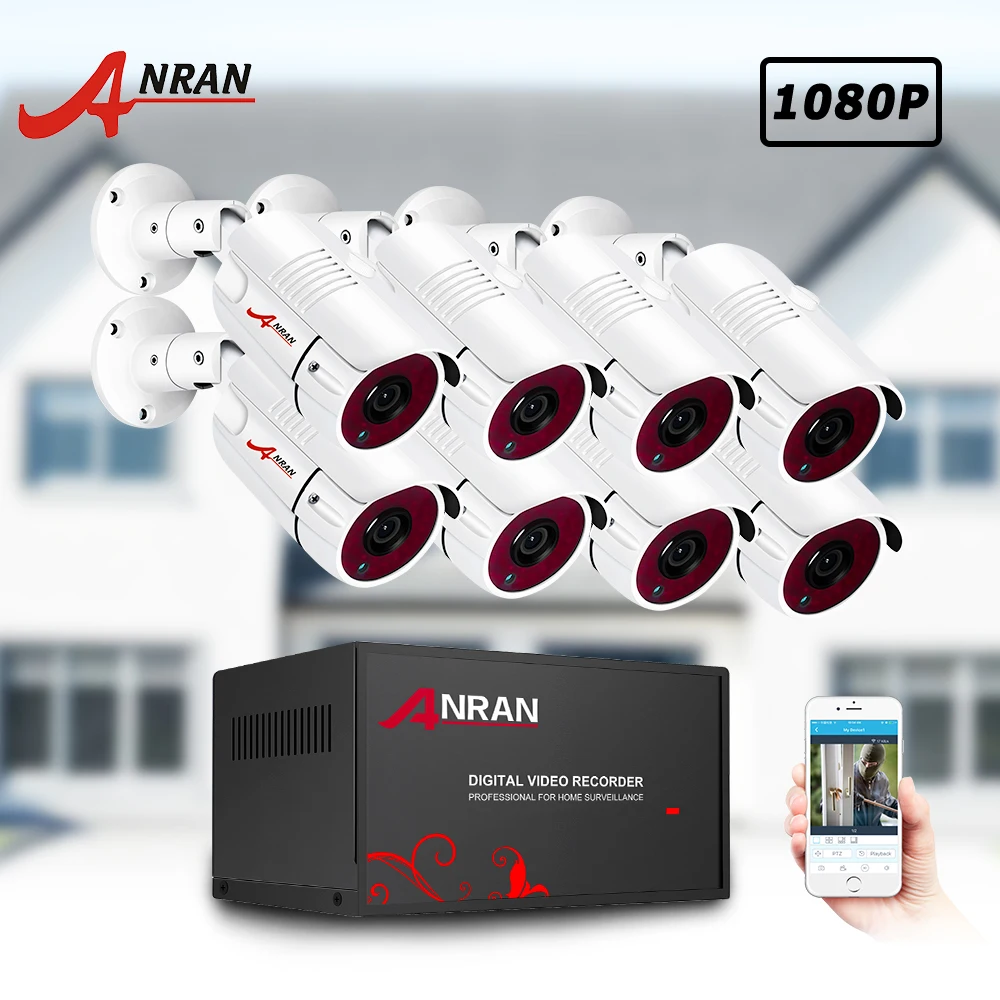 

ANRAN 1080P Security Camera System Kit 8CH Surveillance Video Recorder IR Outdoor 2MP Waterproof Camera AHD DVR System IP66
