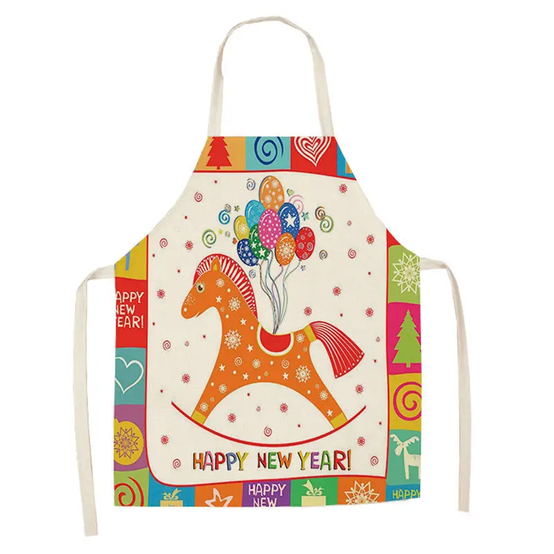 CM1003-10 1pcs Christmas Apron Deer Snowflake Pinafore Cotton Linen Aprons 53*65cm Woman Adult Bibs for Home Kitchen Cooking Baking - Цвет: CM1003-10