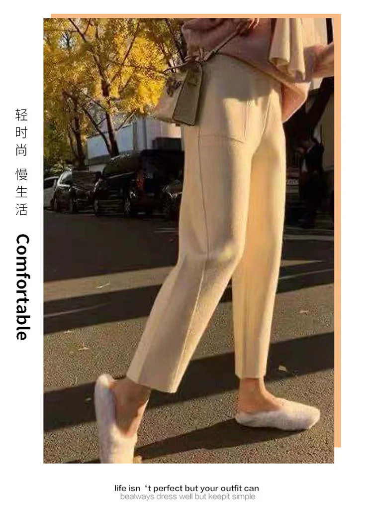 High-end Knitted Thick Warm  Cashmere Pants Women Harem Pants Autumn WinterSolid Peg Leg Fly Pants Workwear Carrot Trouser slacks