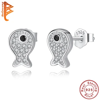 

BELAWANG 925 Sterling Silver Crystal Fish Stud Earrings for Women Ear Studs Jewelry for Girls Kids Birthday Jewelry