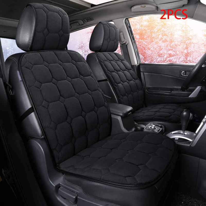 Универсальный чехол для автомобильных сидений, теплые плюшевые чехлы для автомобильных сидений, набор подушек для зимних, осенних, весенних, авто аксессуары для салона автомобиля - Название цвета: Black 2pcs