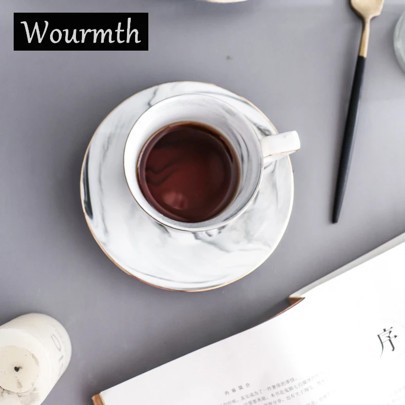 Wourmth Fashion Мраморный Кофейный Набор Фарфоровый Чайный Сервиз Керамический Чайник Creamer Сахарница Кофейная Чашка Люкс 15 шт. Набор посуды Подарочный набор