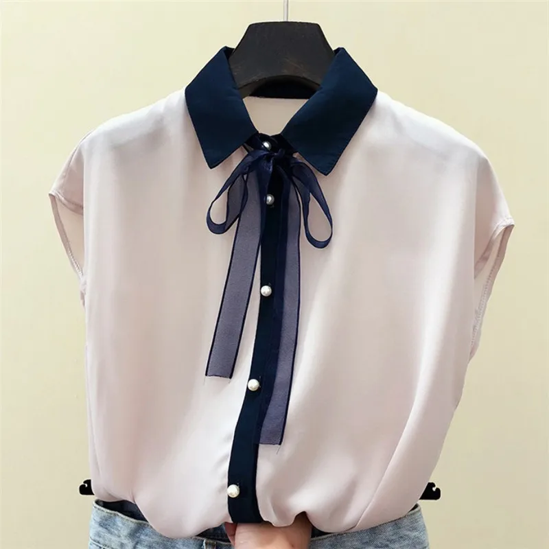 

Summer Blouse Turn Down Collar Chiffon Shirt Women Blouses Casual Short Sleeve White Tops Office Work Shirts Blusas Mujer