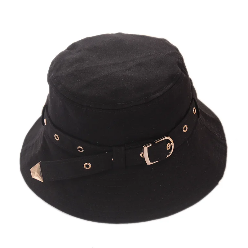 

Sparsil Women Men Cotton Bucket Hat With Metal Button Fashion Flat Caps Couples Solid Color Winter Spring Student Unisex Beanies