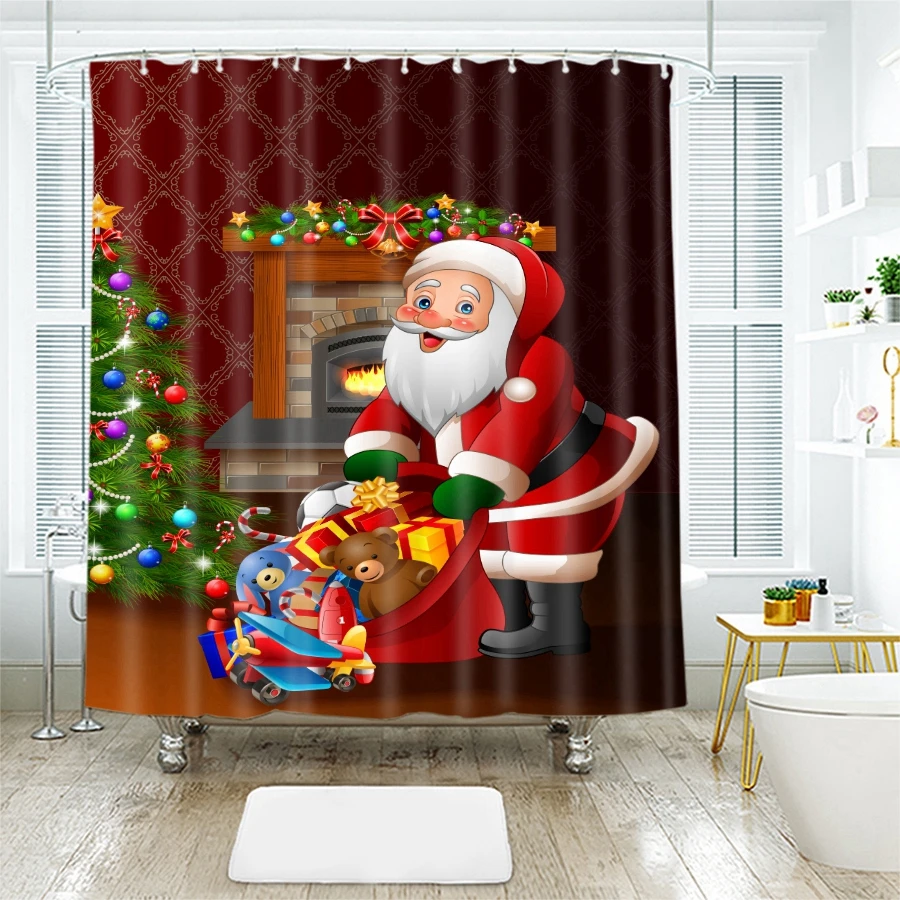 3d Christmas Shower Curtains Sexy Christmas Girl Stair Decoration Waterproof Thickened Bath Curtains for Bathroom Customizable