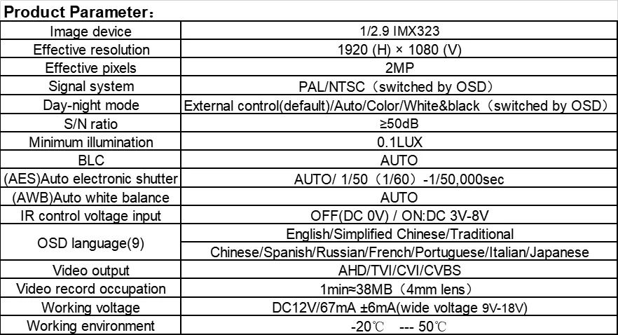HD 2,0 мегапиксельная CCTV камера модуль PCB SONY IMX323+ 8536H 0.01lux OSD кабель DC12V CVBS AHD TVI CVI все в одном 2000TVL 3D-DNR