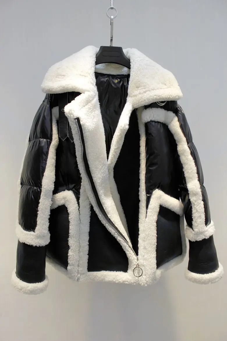[EWQ] зимняя высококачественная куртка с отворотом и длинными рукавами, двусторонняя овчина, винтажное теплое пальто из овчины AH31909 - Цвет: Dian Yahei