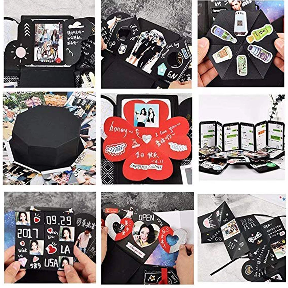 Коробочка с сюрпризом DIY Фото Взрывная Подарочная коробка уникальный дизайн день рождения креативная черная Мода