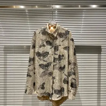 

2020 Autumn New Pleated Sequin Shirts Pocket Bowknot Long Sleeve Outerwear Shirt For Women