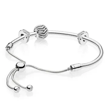 

NEW 100% 925 Sterling Silver 2019 New Shimmering Stylish Wish Charm Beaded Gift MOMENTS SLIDING BRACELET Set Adjustable Size