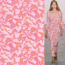 Розовые абстрактные листья чистый шелк с рисунком крепдешин ткань 140 см ширина, SCDC1060