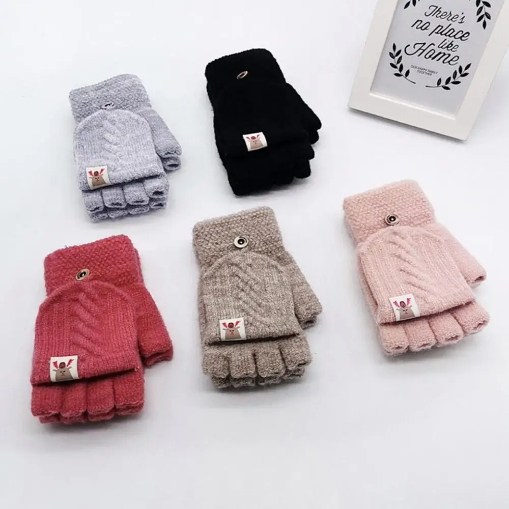 Baby Wool Knitted Gloves Children Kids Winter Warm Knitted Convertible Flip Top Fingerless Mittens Gloves для новорожденного