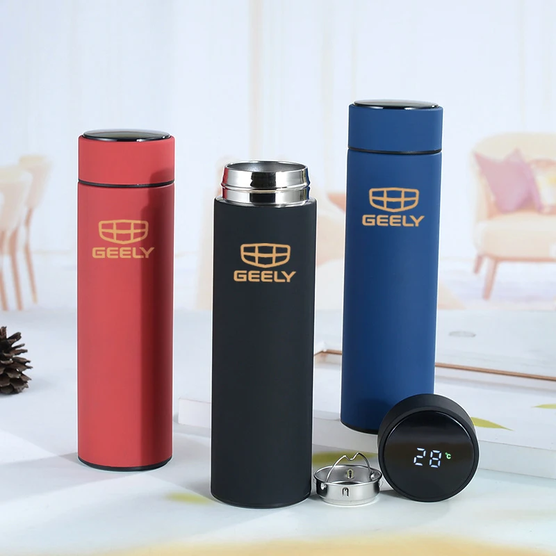 500ml Car Style Pink Smart Thermos Mug LED Temperature Display Stainless Steel Cup With Logo For Geely ck Emgrand ec7 gt gc9 gl