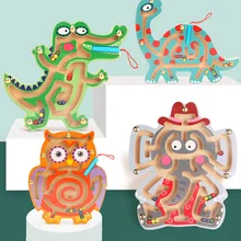 

Kid Montessori Early Learning Educational Toys Wooden Magnetic Animal Maze Puzzle Dinosaur Walking Beads Labyrinth Children Toys