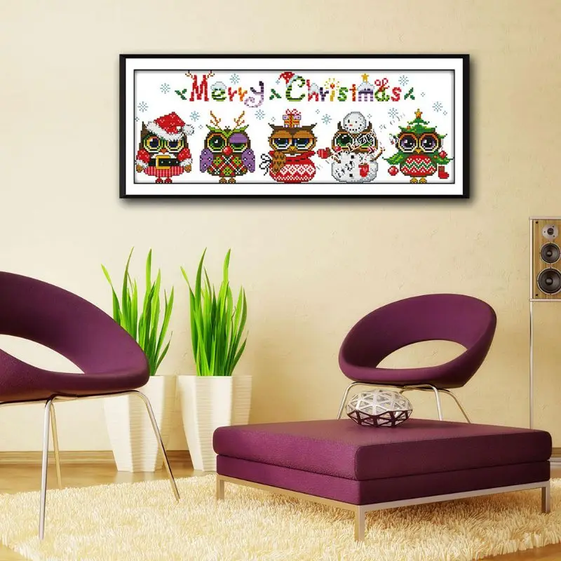 Merry Christmas Сова DIY рукоделие ручной работы Счетный 11CT Печатный холст вышивка крестиком комплект настенный домашний декор