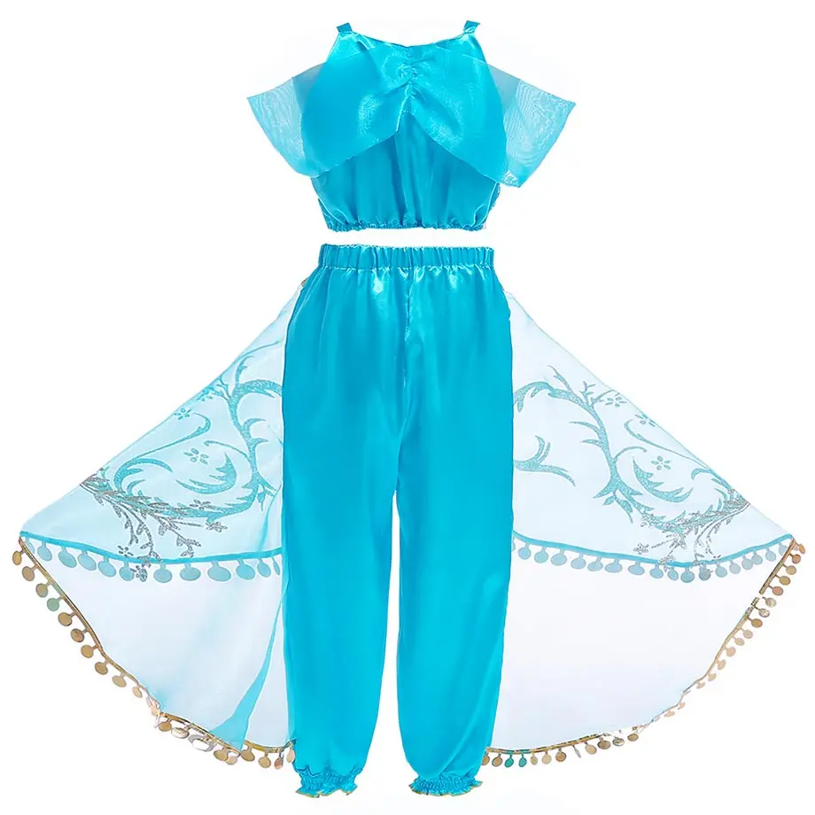 Princess Dress up of Jasmine Aladdin and the Magic Lamp Girls Birthday Party Jasmine Costume Cosplay Top Pants Wig for Kids spider woman costume