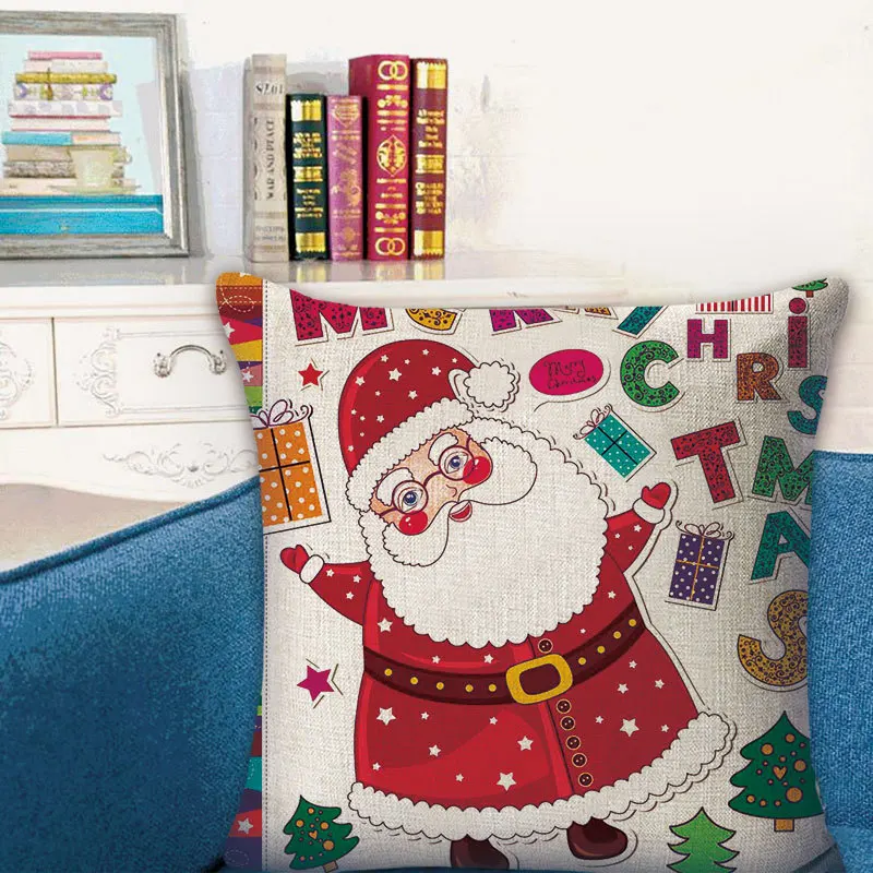 New Christmas Cushion 45*45 Santa Claus Merry Christmas Printed Decorative Pillows Sofa Home Decoration Pillowcase