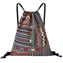 Рюкзак на шнурке в стиле ретро с карманом из вязаной ткани, повседневный геометрический мешок, большая вместительность, дорожная Повседневная модная сумка