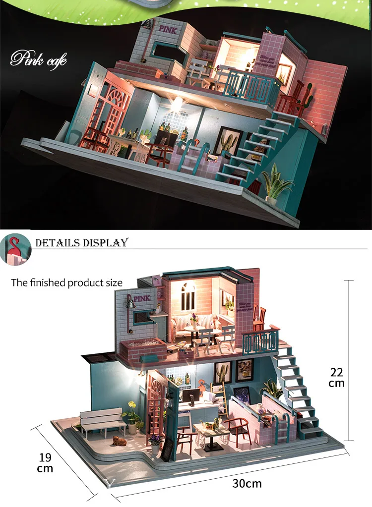 IiE CREATE Dollhouse K034 розовый кафе DIY Kit с подсветкой и пылезащитным покрытием