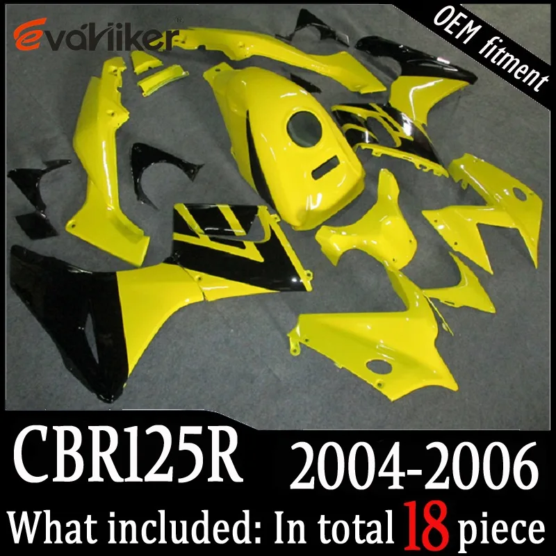 Заказной обтекатель для CBR125R 2004 2005 CBR 125R 04 05 ABS пластиковые мотоциклетные панели желтый+ подарки