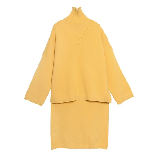 yellow ZLL4369 XITAO плюс размер Женский комплект 2 шт. трикотажное платье с высоким воротом Женская одежда модное осенне-зимнее элегантное платье ZLL4369 - Цвет: yellow ZLL4369