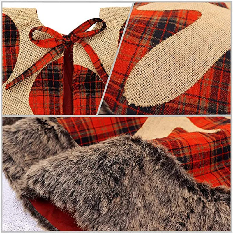 Christmas Tree Skirt 36 Inches Large Burlap Plaid Snowflake with Thick Faux Fur Edge Skirt Rustic Xmas Tree Holiday Decorations
