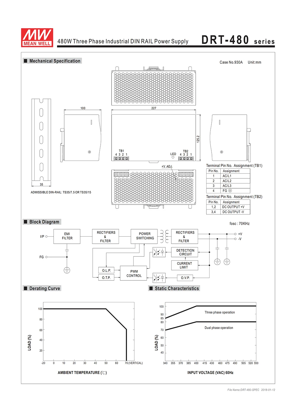 MEAN WELL DRT-480-48 480 Вт 48 В трехфазный din-рейка импульсный источник питания 48 В DC 10A блок питания PSU Трансформатор smps