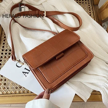 

HERALD FASHION PU Leather Crossbody Bags For Women 2020 Solid Color Elegant Shoulder Handbags Female Travel Totes and Purses