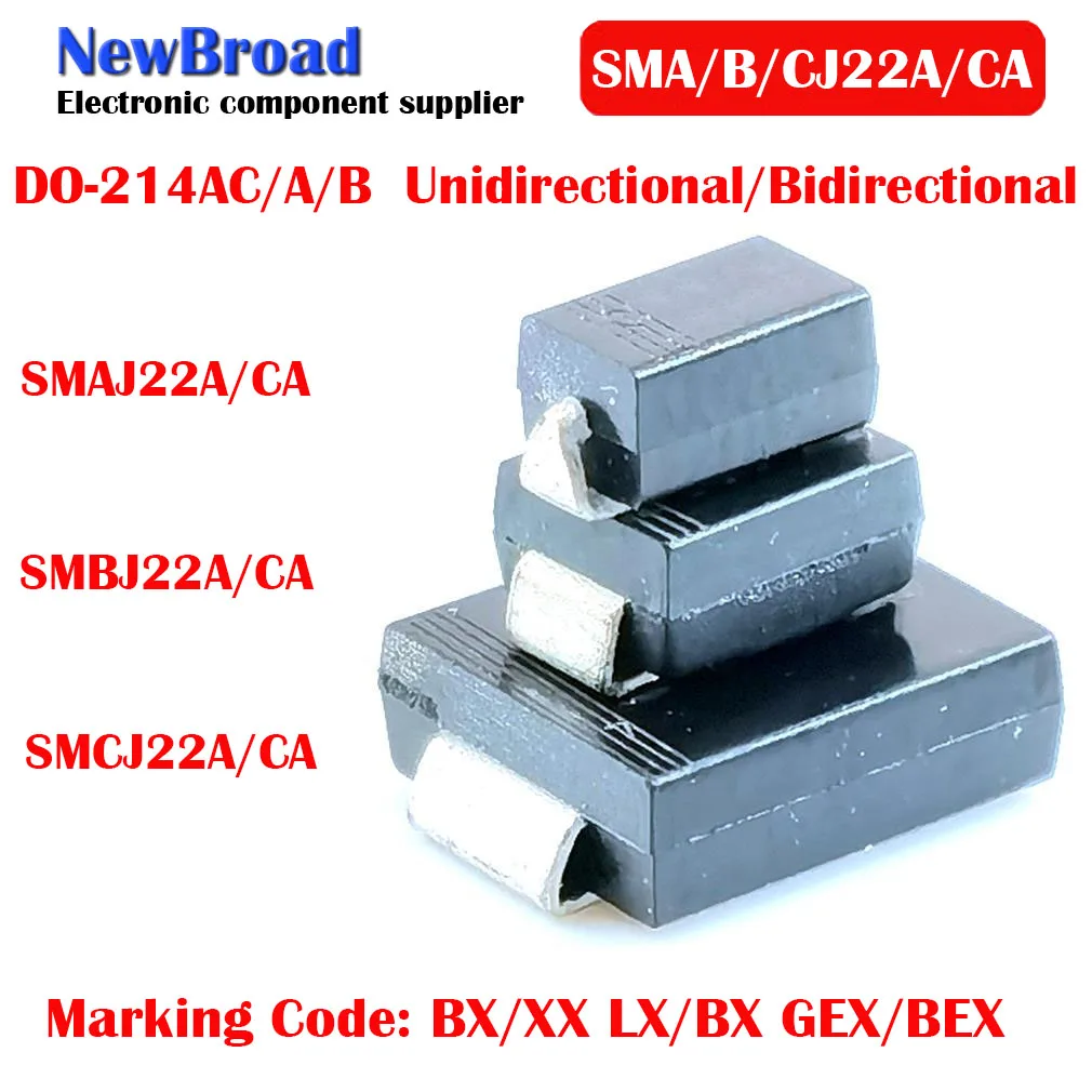 10PCS SMD TVS Diode Unidirectional SMAJ22A BX SMBJ22A LX SMCJ22A GEX Bidirectional SMAJ22CA XX SMBJ22CA SMCJ22CA BEX DO-214A | Электронные
