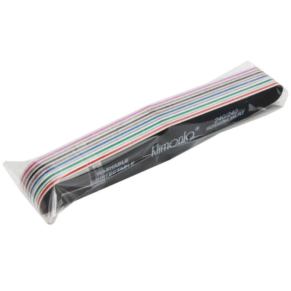 25Pcs/Lot Klimonla Zebra Curve Nail File Mix Grit Color Double-Side Emery Board Nail Buffering UV Gel Manicure Salon Tools DIY