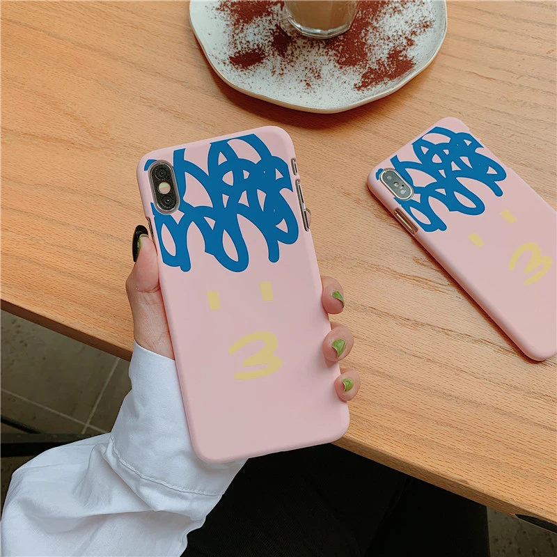 

ottwn Hard Pink Graffiti Phone Case Cover For iphone X XR XS Max 6 6S 7 8 Plus Cute Lovely Expression Chic Back Cases Shell