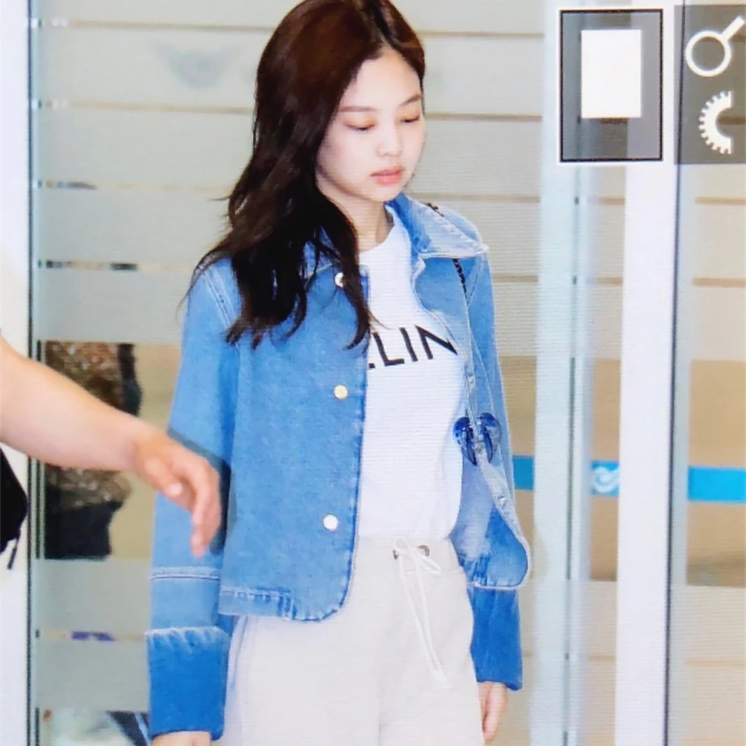 Kpop Blackpink JENNIE same модная трендовая Корейская тонкая джинсовая куртка женская уличная простая повседневная куртка Женское пальто свободного кроя