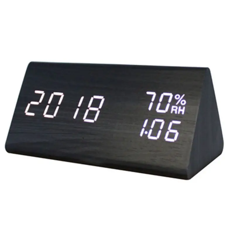 

Digital Clock Wooden Electronic LED Time Display Temperature and Humidity Detect Clock For Bedroom Alarm Clock