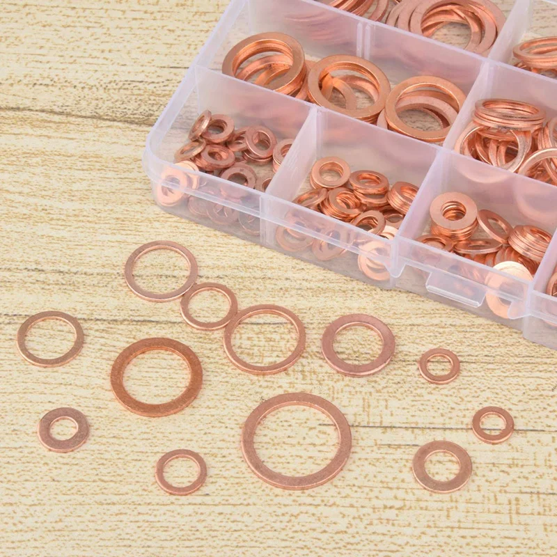 FUNN-300Pcs плоское кольцо ассортимент шайб Медь плоские шайбы Ассортимент Набор с 12 размеров(M5 M6 M8 M10 M12 M14 M16 M20
