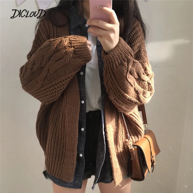 US $15.44 DICLOUD New Autumn Knit Sweater Women 2019 Fashion Harajuku Loose Warm Cardigan Women College Casua