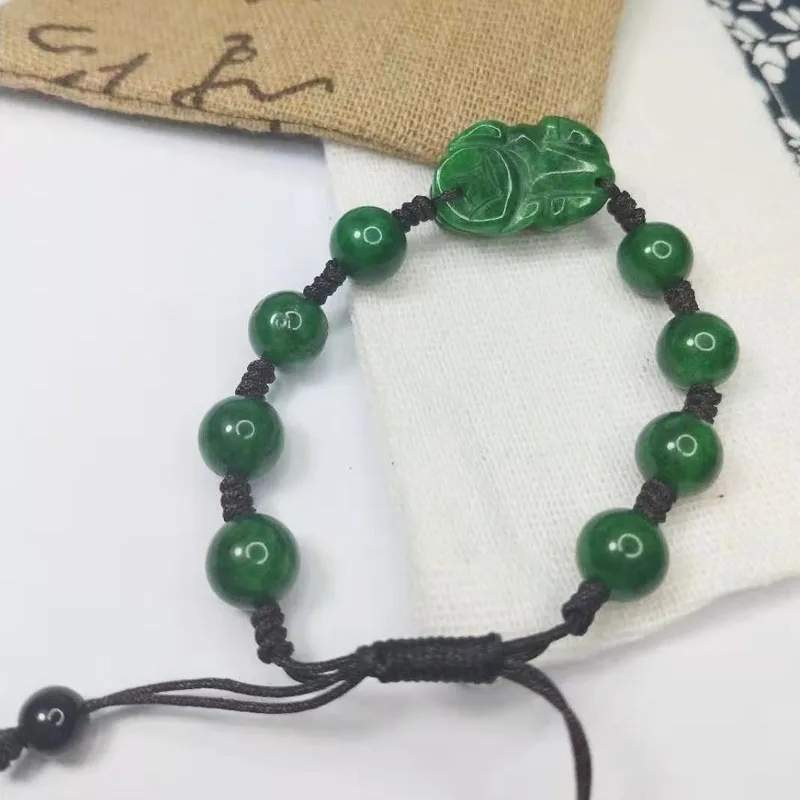 Натуральный браслет Gan Qing Jade Pixiu с 8 мм круглыми бусинами и подвесками счастливые