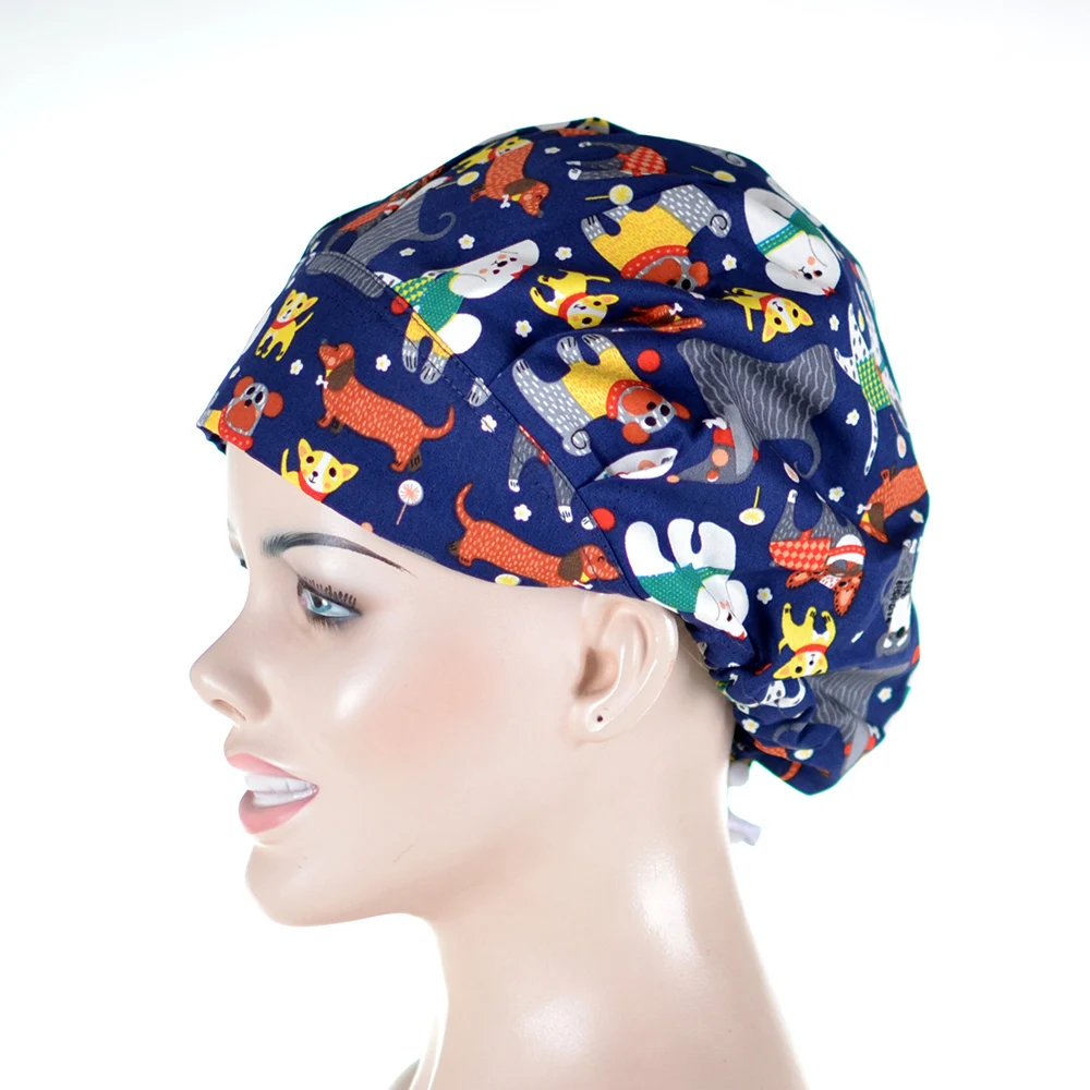 

Traditional Bouffant Chef Scrub Caps Cooker Hats Cook Work Cap Clock Cotton Elastic Adjustable OR Nurse Dentist Medical Hats